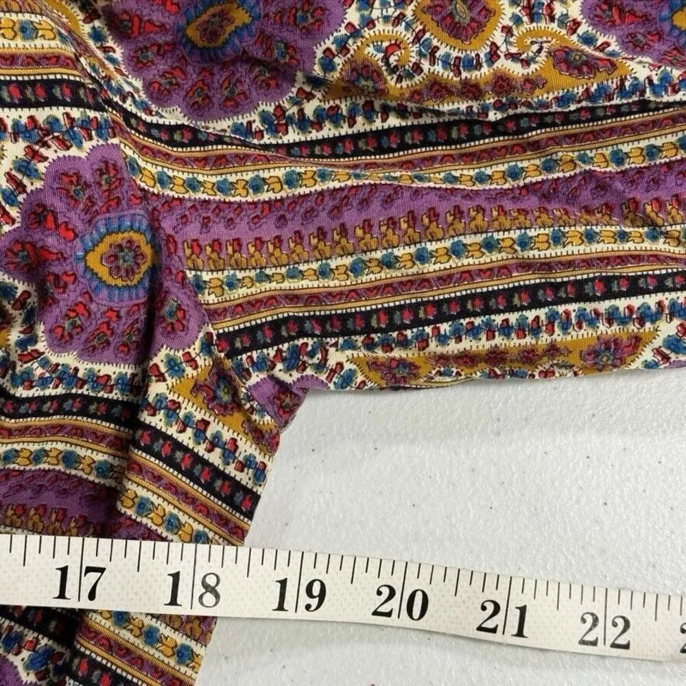 VTG 70's House of She LTD Maxi Dress Boho‎ Hippy Colorful Fun Size S/M Tie Front